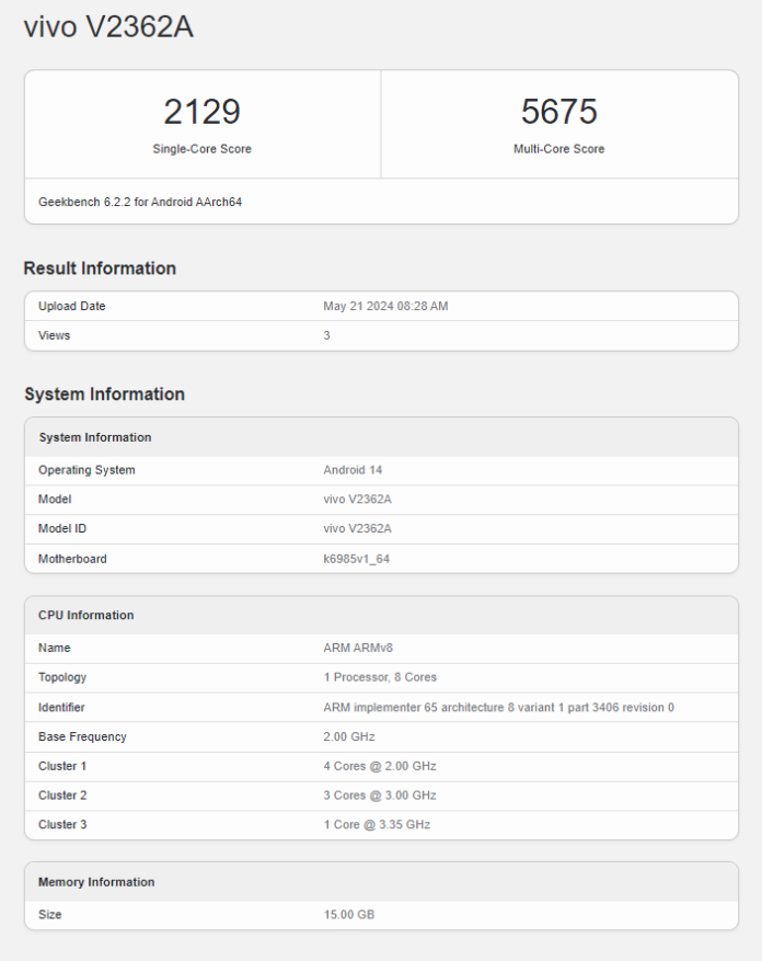 Vivo S19 Pro Geekbench